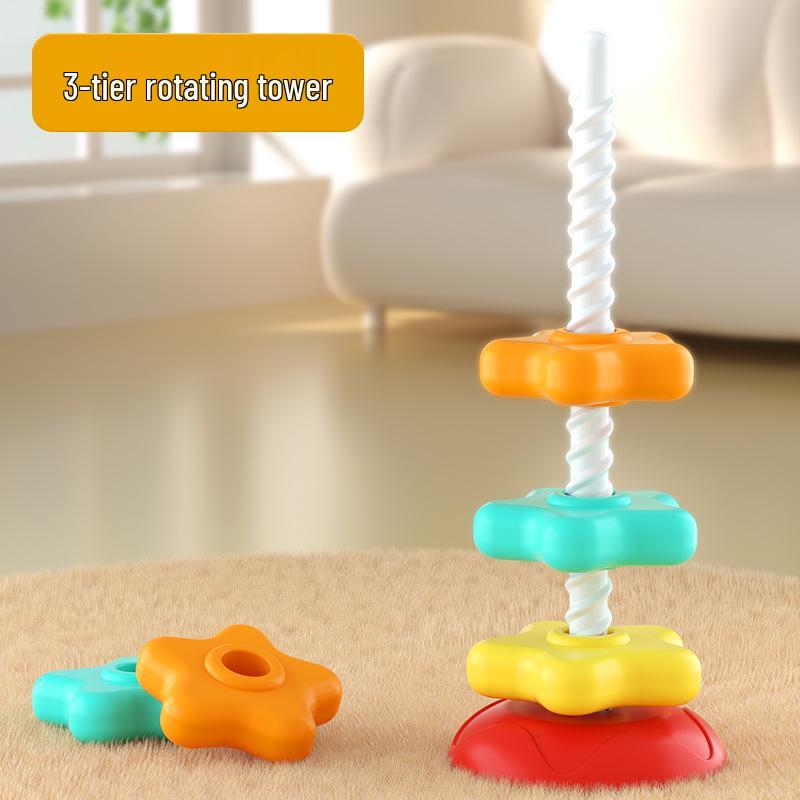 Rainbow Spinning Tower Stacking Toy for Babies 6-24 Months—Educational Early Learning Spinner