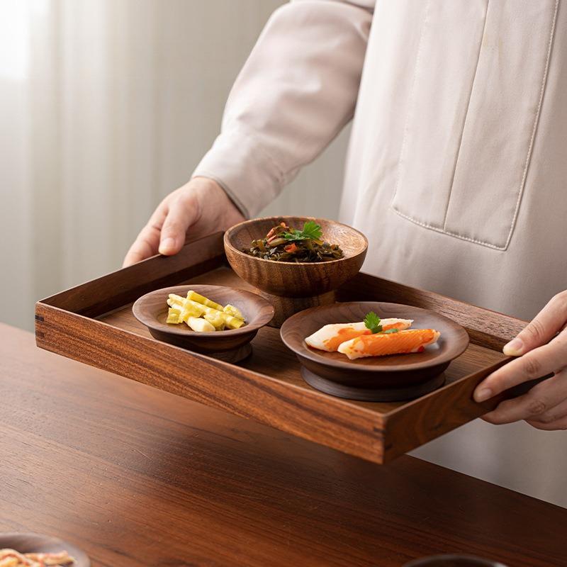 Black Walnut Sushi Plate Wooden Fruit Tray Minimalist Snack Dish High Foot Serving Plate