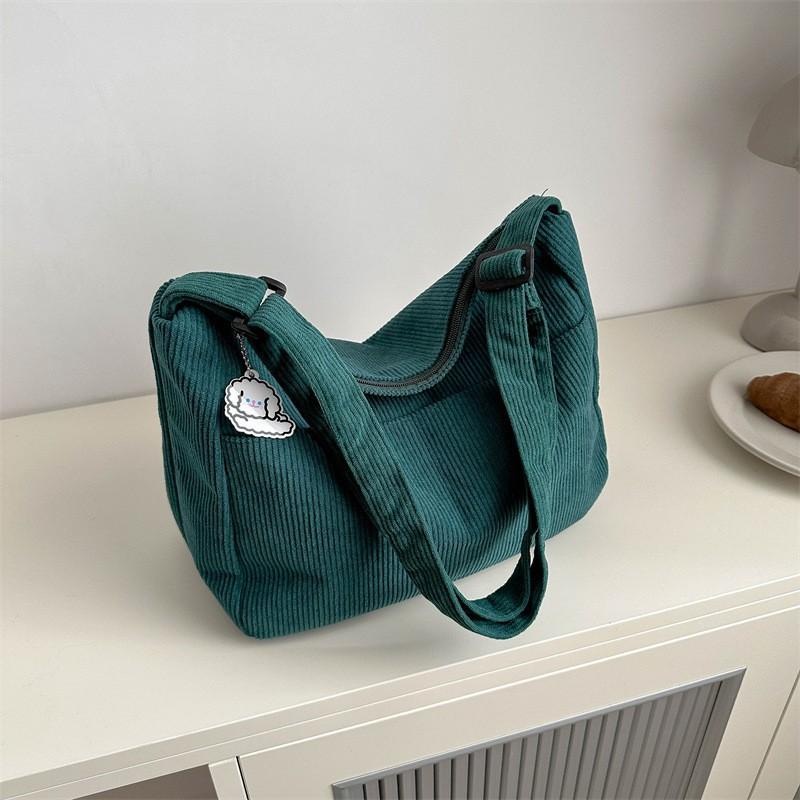 Solid Color Cotton Bucket Tote Bag Large Capacity Zipper Shoulder Purse for Women