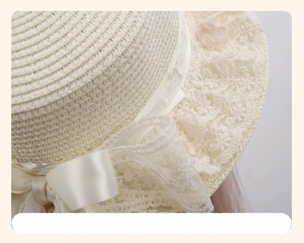 Mori Pastoral Original Handmade Lolita Sun Hat White Sweet Lace Bow Ribbon Straw Hat