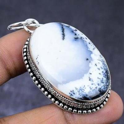 Φυσική Οπάλιο Δενδρίτης Λίθος 925 Ασήμι Στερλίνας Κοσμήμα Κρεμαστό 2.25" b9K33