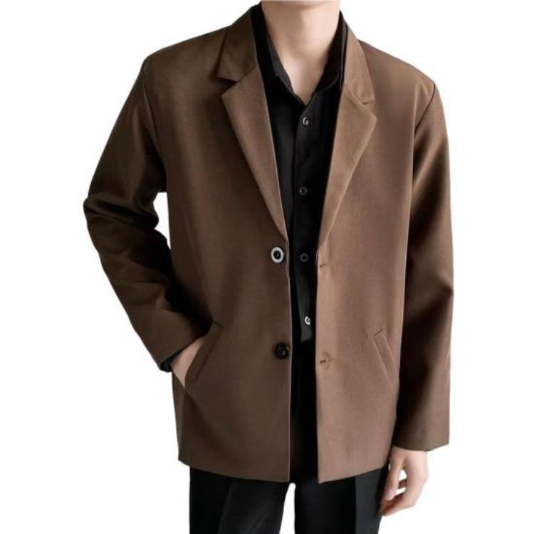 Giacca Blazer da Uomo Vestibilità Larga Streetwear Cappotto Monopetto Collo a Revers Monocolore Primavera Autunno Completo
