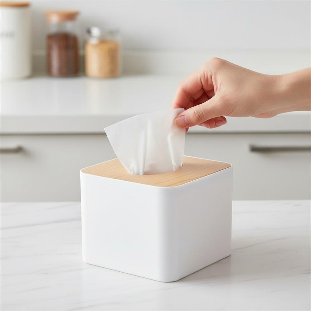 

Removable Wood Cover Tissue Box Holder Square Storage Organizer Paper Towel Dispenser Home Use Square