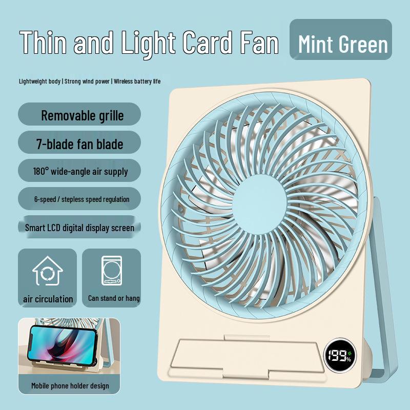 

26 New Model Mini Desktop Fan: Digital Display, Six-Speed Adjustment, Ultra-Thin, Lightweight for Dormitory/Office Use 18*14*3.5cm циан