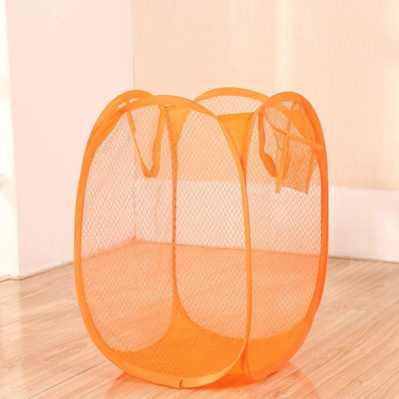 Folding Laundry Basket Organizer for Dirty Clothes Bathroom Clothes Mesh Storage Bag Household Wall Hanging Basket Frame Bucket