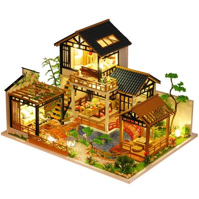 DIY Domek dla lalek Vintage Dom Miniaturowy Zestaw do budowania Meble Domek dla lalek Drewniane Puzzle Rzemiosło Dorosły Dzieci Zabawki Prezenty Urodzinowe