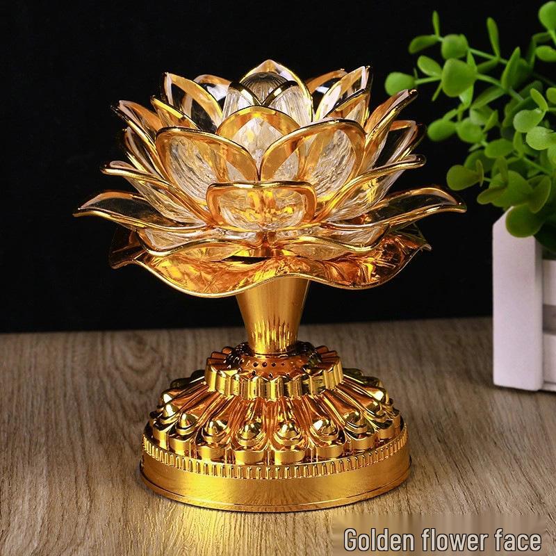 LED Seven-Color Lotus Lamp for Worship and Offering - Electronic Ever-Burning Buddhist Lamp for Guanyin and God of Wealth.