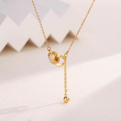 Double Ring Necklace Women's Light Luxury High-end Sense Tassel Diamond Ring Pendant Collarbone Chain Jewelry