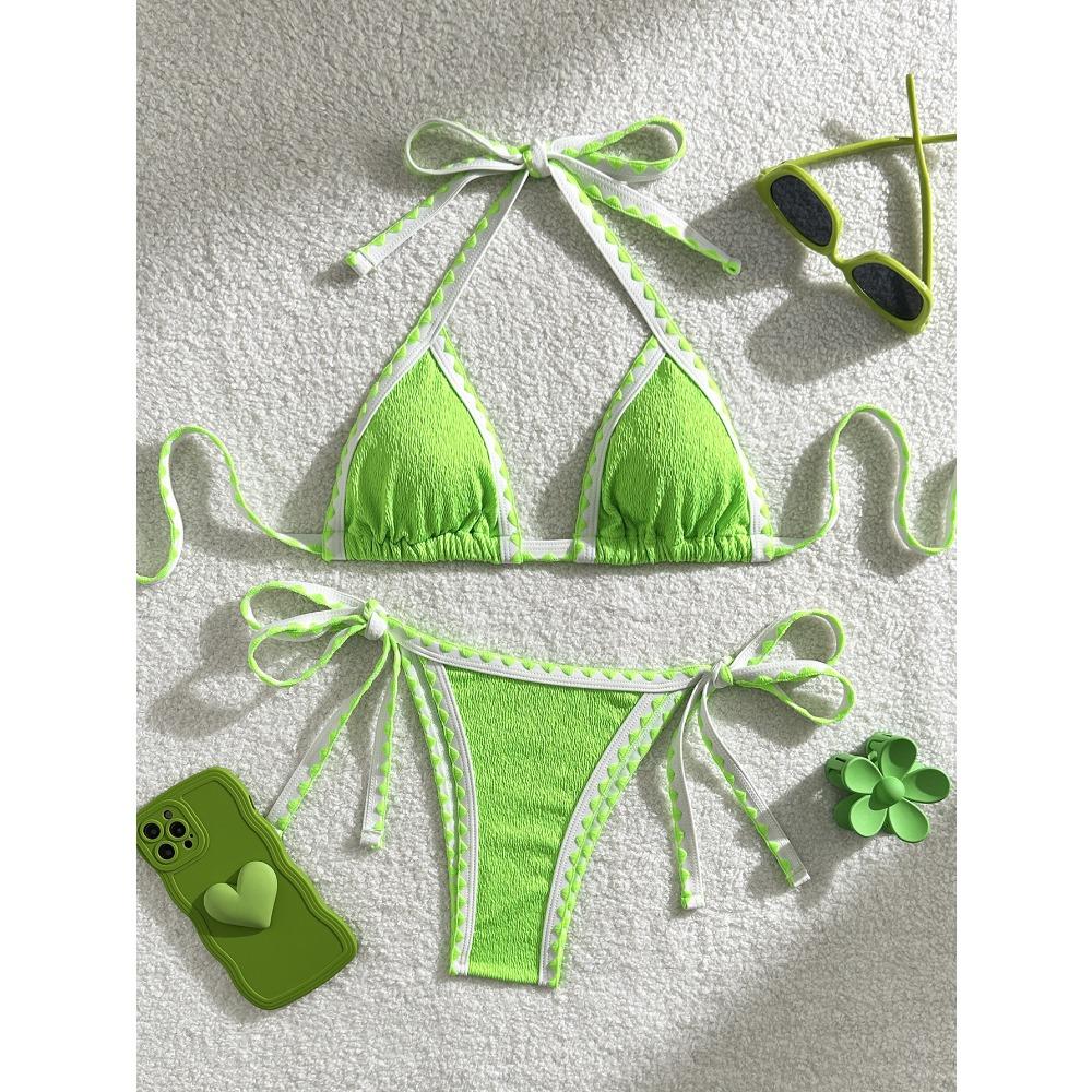 

Европейский и американский многоцветный однотонный купальник женский сексуальный пляжный отпуск бикини L зелёный