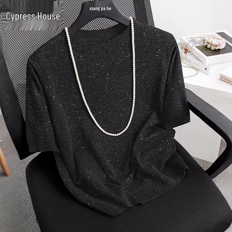 Siboerzhe Women s Wool & Linen Blend Short Sleeve Knit Tee M