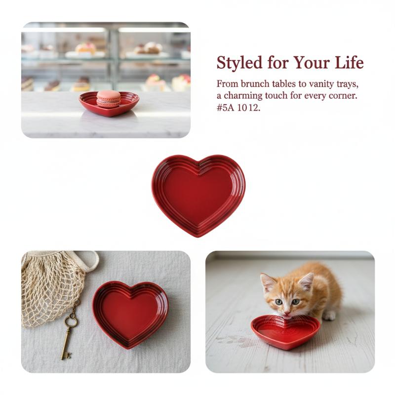 Ceramic Cat Bowl Heart Shaped Extra Wide Anti Vomiting Design for Stress Free Cat Feeding Time