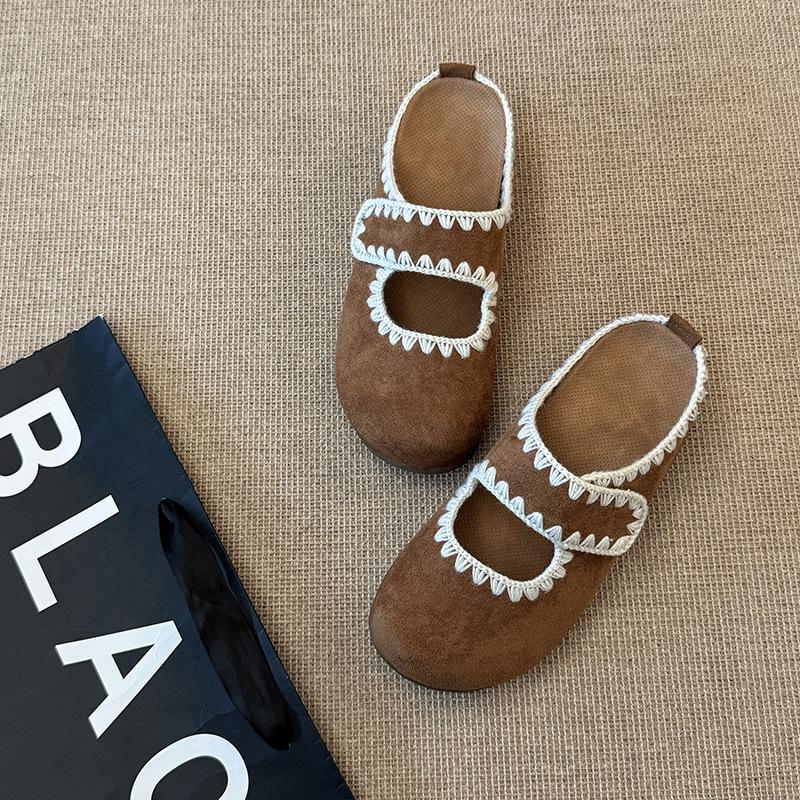 Vintage Mori fairy wind bag head half slippers female outer wear 2025 autumn with skirt Muller shoes Mary Jane sandals