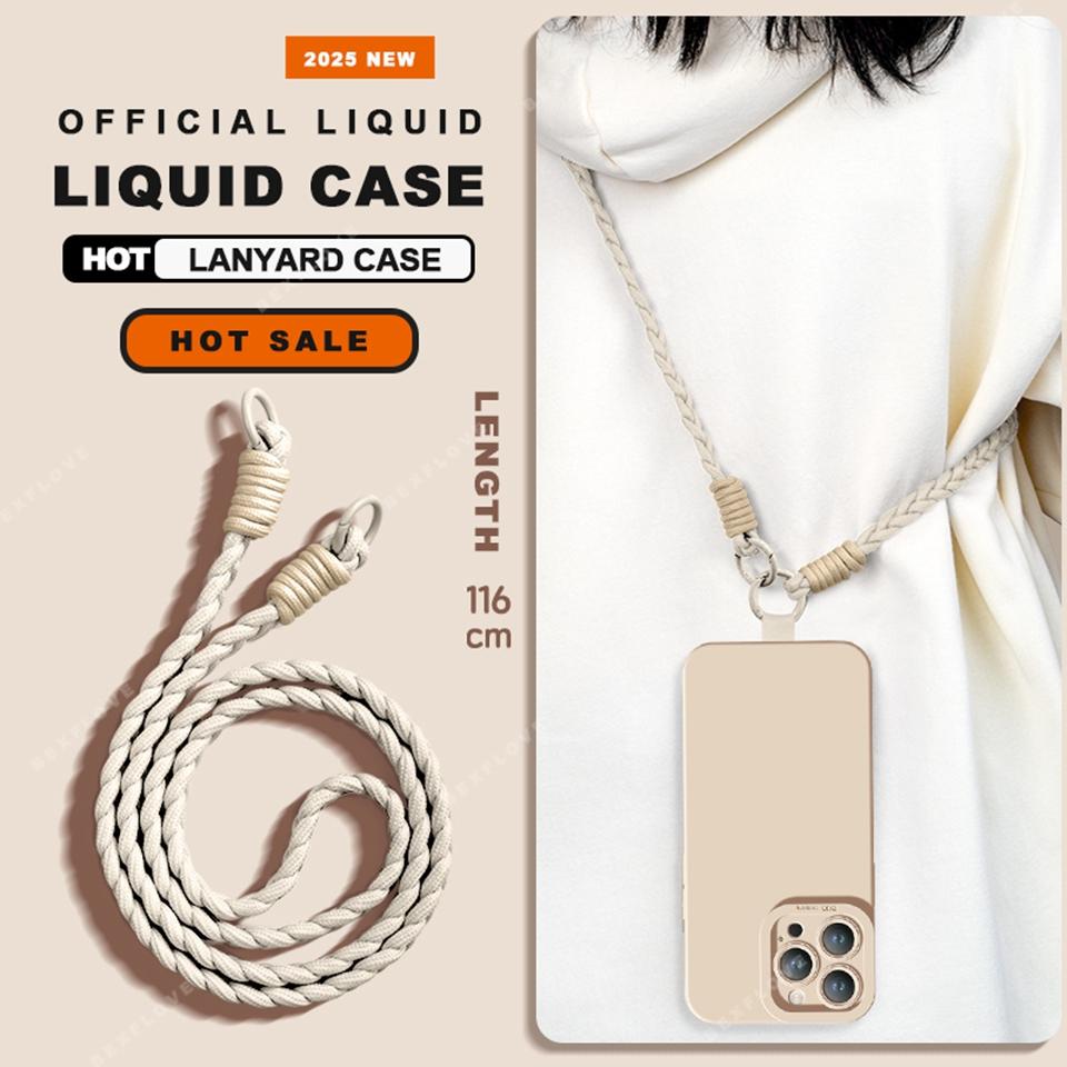 Silikonový kryt s tekutým popruhem pro iPhone 16E 16 14 15 Plus 12 13 Mini 11 16 Pro X XR XS Max SE Soft kryt na šňůrku na krk