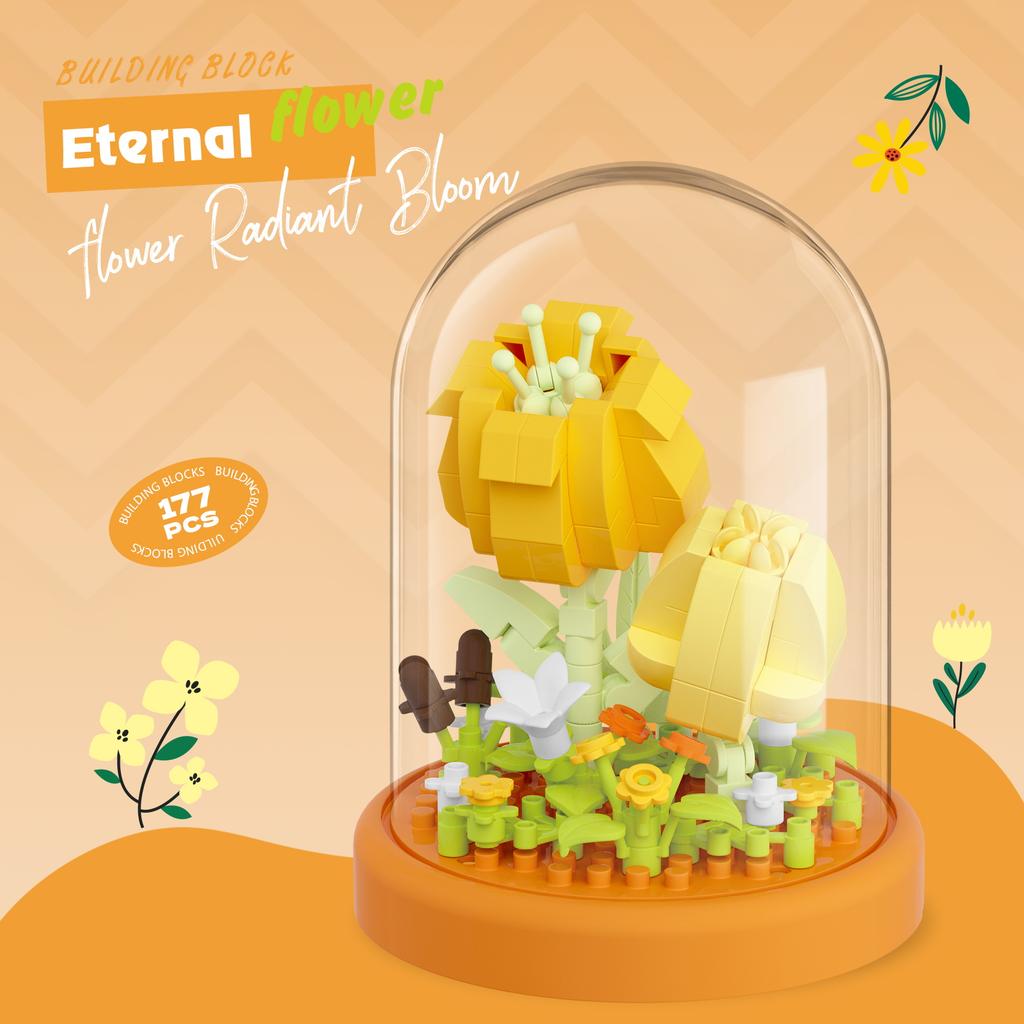 Stavebnice Kytice věčných květin Dětská hračka Mini cihličky Částice Série pro holky Svazek růží Dárek k Valentýnu k narozeninám