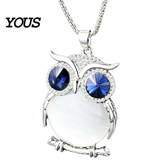 Lange Pulloverkette mit Faux-Kristall-Eulenanhänger für Damen, Blaue Dekorationskette, Modisches Legierungs-Schmuckzubehör für den täglichen Gebrauch & Dekoration Stilvoll