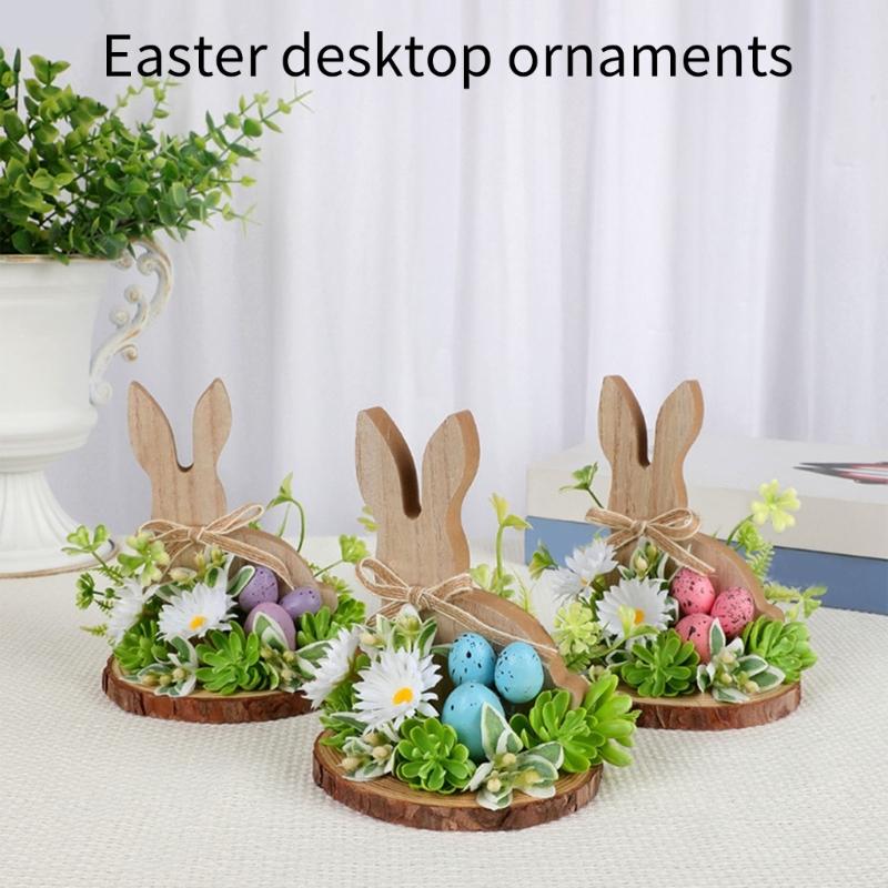 Easter Eggs Rabbit Decorations Wood Plastic Indoor Outdoo Family Activity Supplies Desktop Ornament