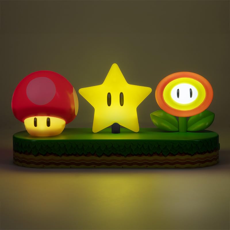 Paladone Super Mario Icon Light Offiziell lizenziert Mario Freistehend Schreibtisch Spielzimmer Dekor und Nachtlicht Geschenk Zubehör für Jungen und Schlafzimmergebrauch -