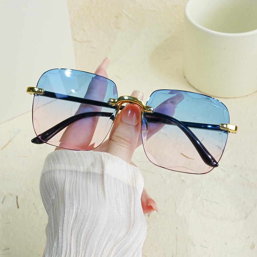 Square Rimless Fashion Fashion Sunglasses For Girl Gradient Lens For Travel Decoration