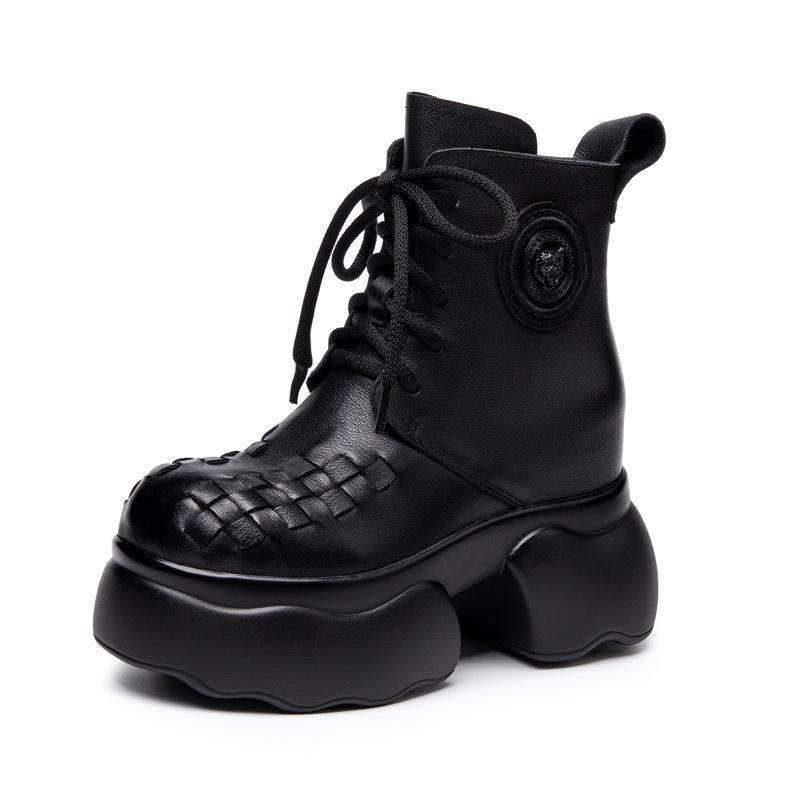 Women's Genuine Leather Platform Ankle Boots - Plush, Lightweight, Martin Style for Fall/Winter