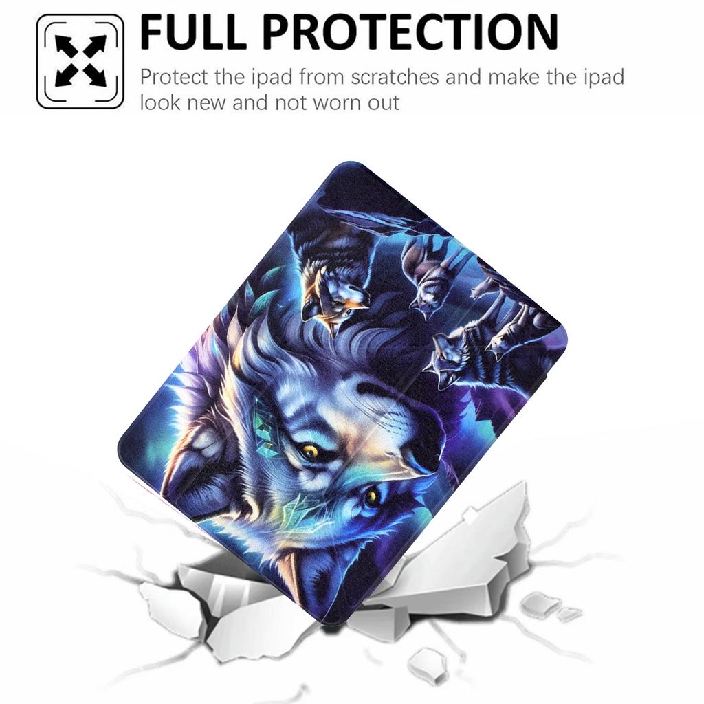 For Samsung Galaxy Tab A9+ Case Y-Fold Stand Pattern Print Leather+Clear Acrylic Tablet Cover with Pencil Holder