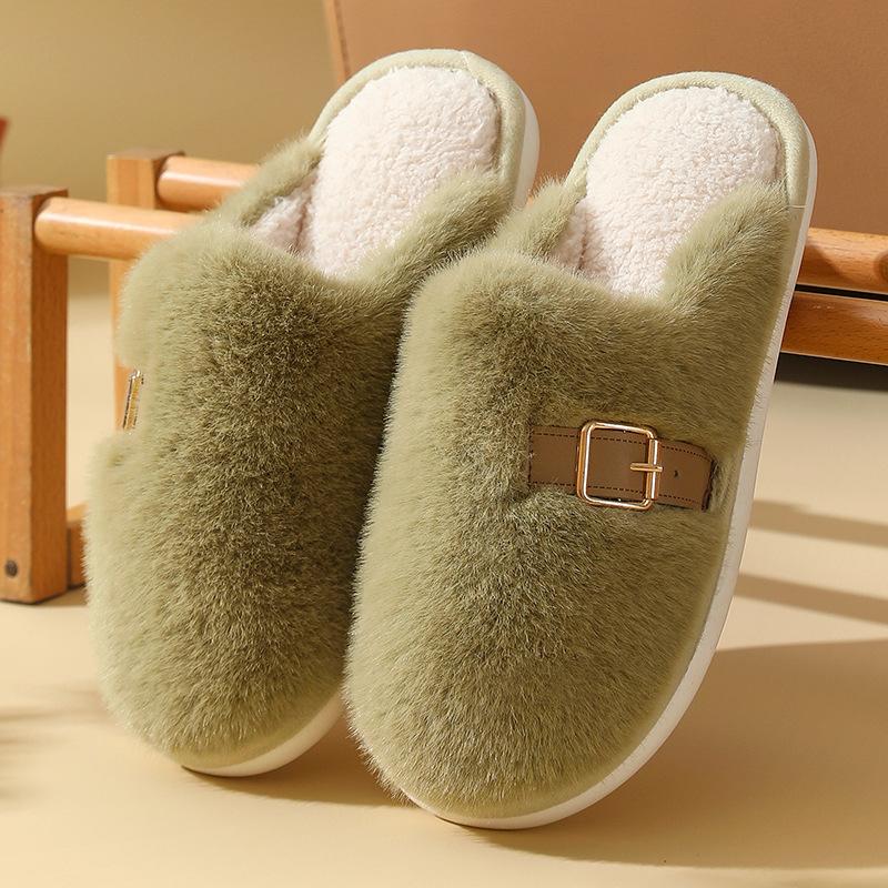 Simple solid color cotton slippers women's autumn and winter home use warm and non-slip couple's premium plush slippers men's