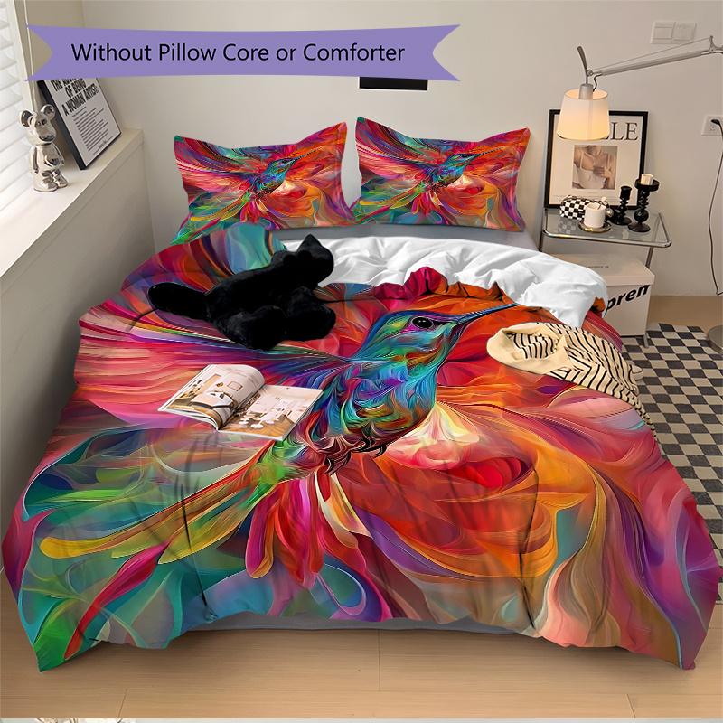 3pcs Whirling Colors Hummingbird's Dance Printed Quilt Set - Soft and Comfortable Quilt Cover for Bedroom, Guest Room and Dormitory