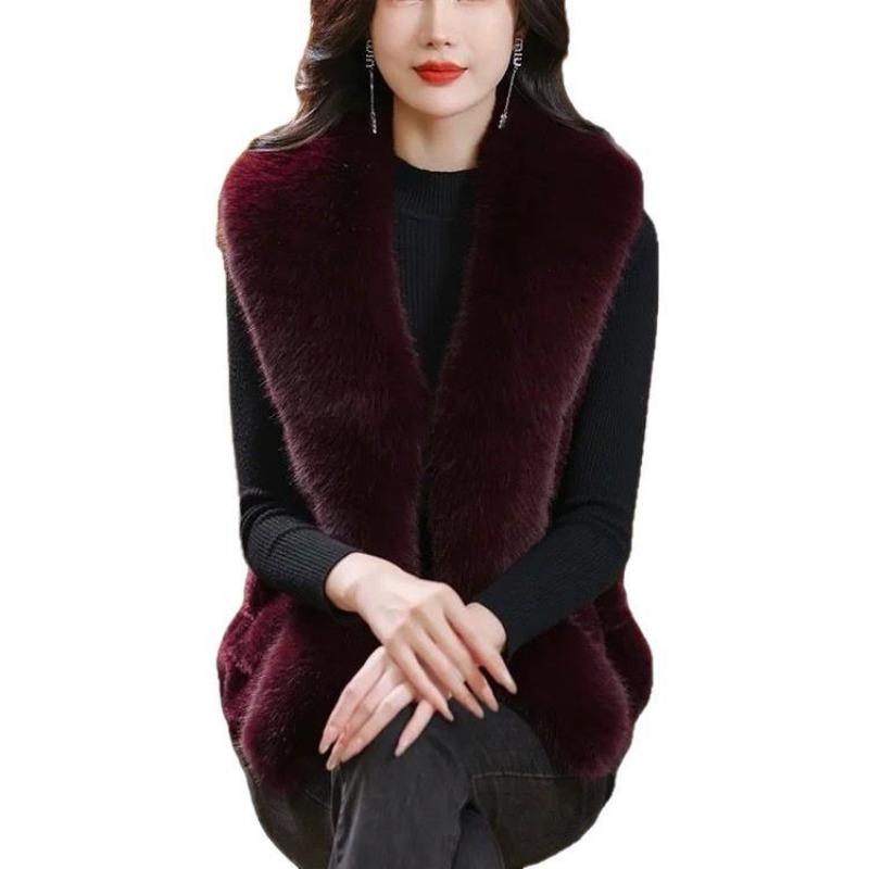 Imitation mink velvet fur jacket women's short vest vest vest autumn and winter mother's red fur vest cardigan