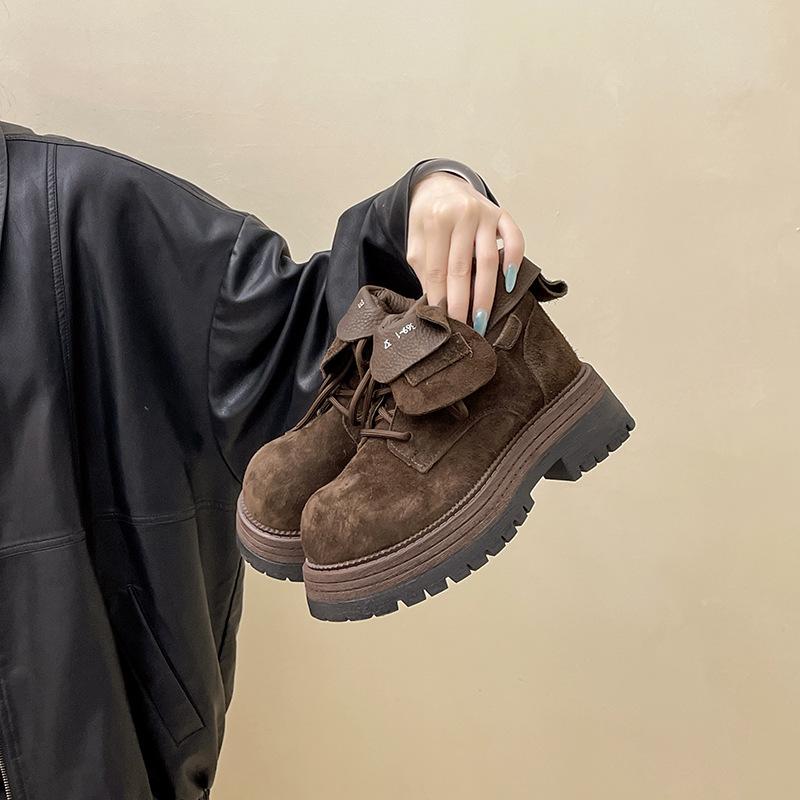 

Ретро женские ботинки Мартин два в одном осень и зима британский стиль на шнуровке толстый каблук платформа короткие ботинки маленькие универсальные ботинки 40 темно-коричневого