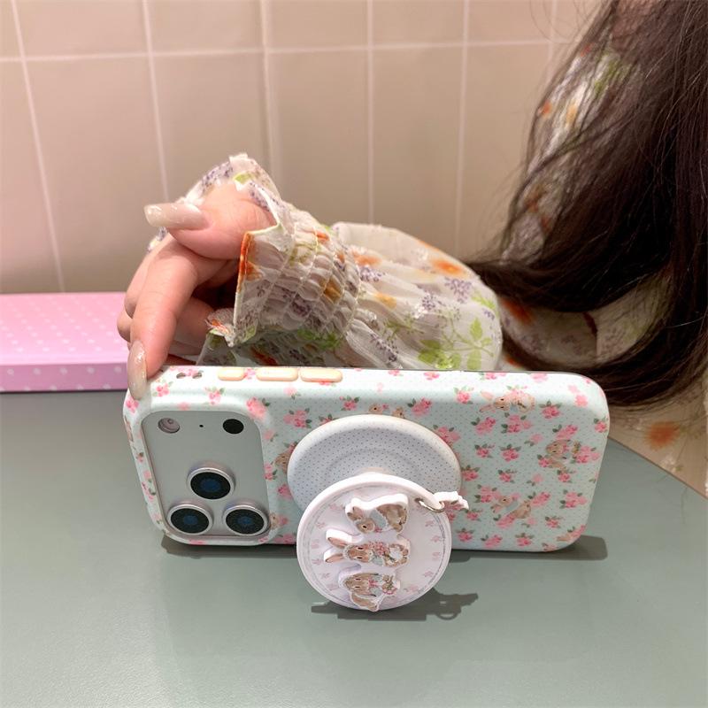 

Crushed Flower Rabbit Magnetic Bracket for iPhone 17/16 Pro Max/15 Pro Case - Premium Feel iPhone 15 Pro Max