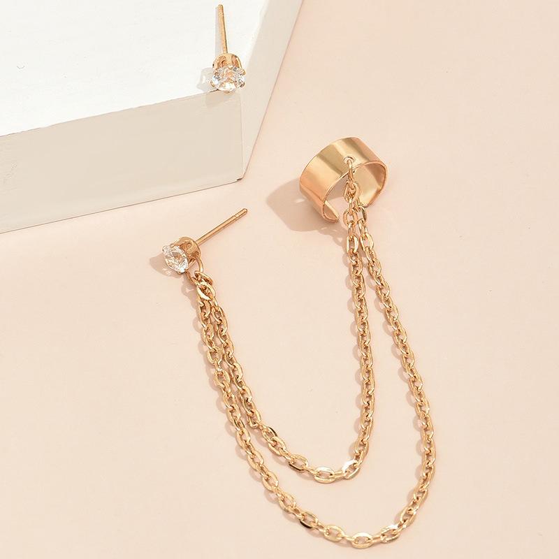 1Pcs New Fashion Bohemian Ear Clip Earring for Teens Women Men Simple Fake Cartilage Long Tassel Chain Ear Cuff Zircon