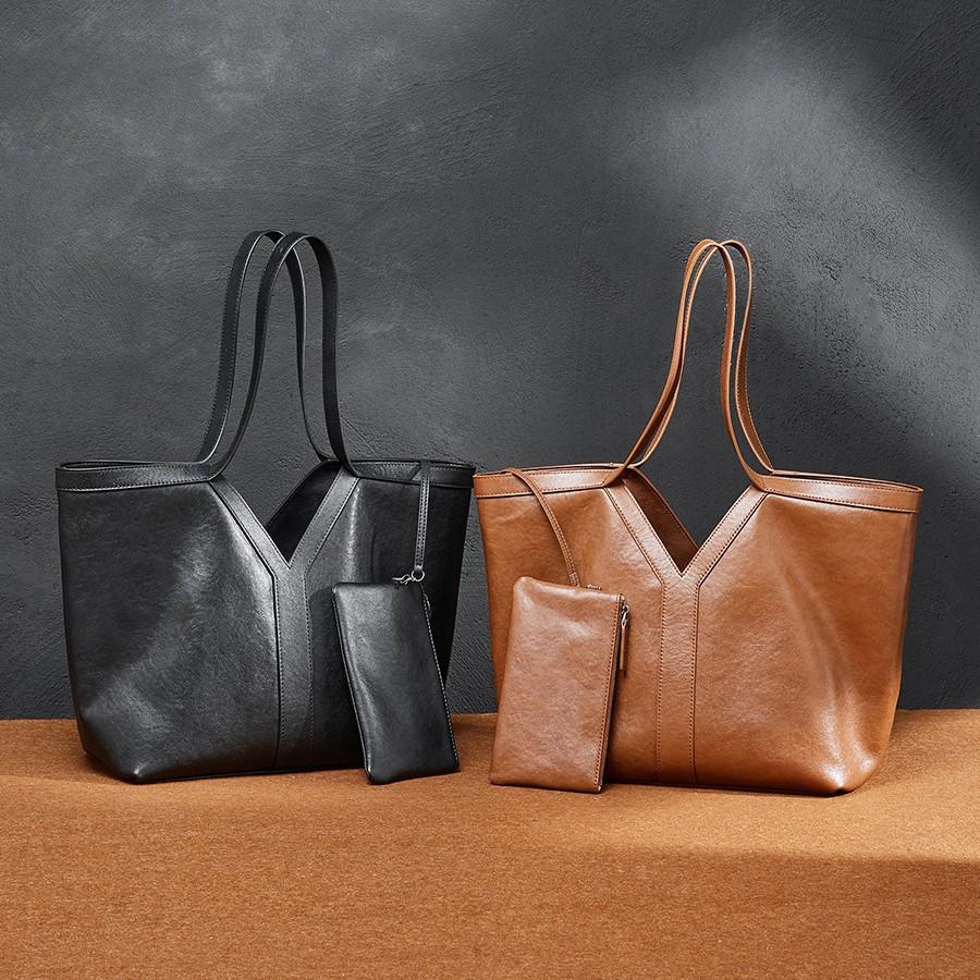 Vegetable Tanned Leather Simple Leather Tote Bag Shoulder Bag Large Capacity Women'S Bag Underarm Bag Handbag Cowhide