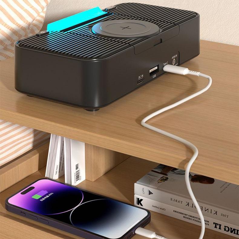 Wireless Charging Bluetooth Speaker Clock FM Radio Night Light Electric Dual Speaker Loud Alarm Clock USB and Type-C port Charing for phone
