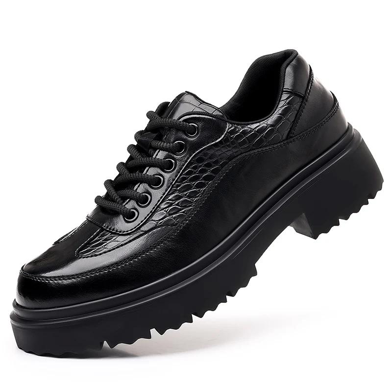 

Модные мужские кроссовки из натуральной кожи, роскошные брендовые модные нескользящие вулканизированные туфли с крокодиловым узором 2024 года, новые дизайнерские туфли с толстой подошвой 44 чёрный