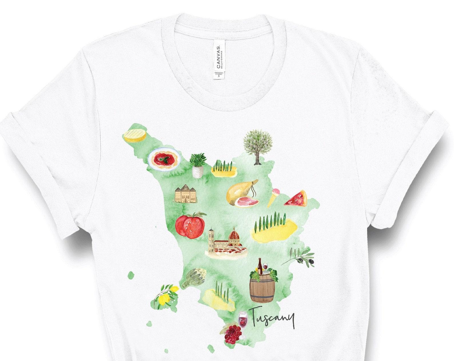 Tuscany Italy T Shirt, Tuscany Tee, Map, Tuscany Landscape, Tuscany Food, Toscana, Wine, Countryside, Vino, Florence, Spaghetti, Gelato S