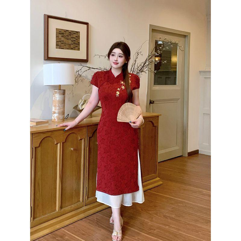Plus-Size Women's Clothing, New Chinese-Style Improved Cheongsam, Red Slimming Toast Dress, Formal Dress, Dress