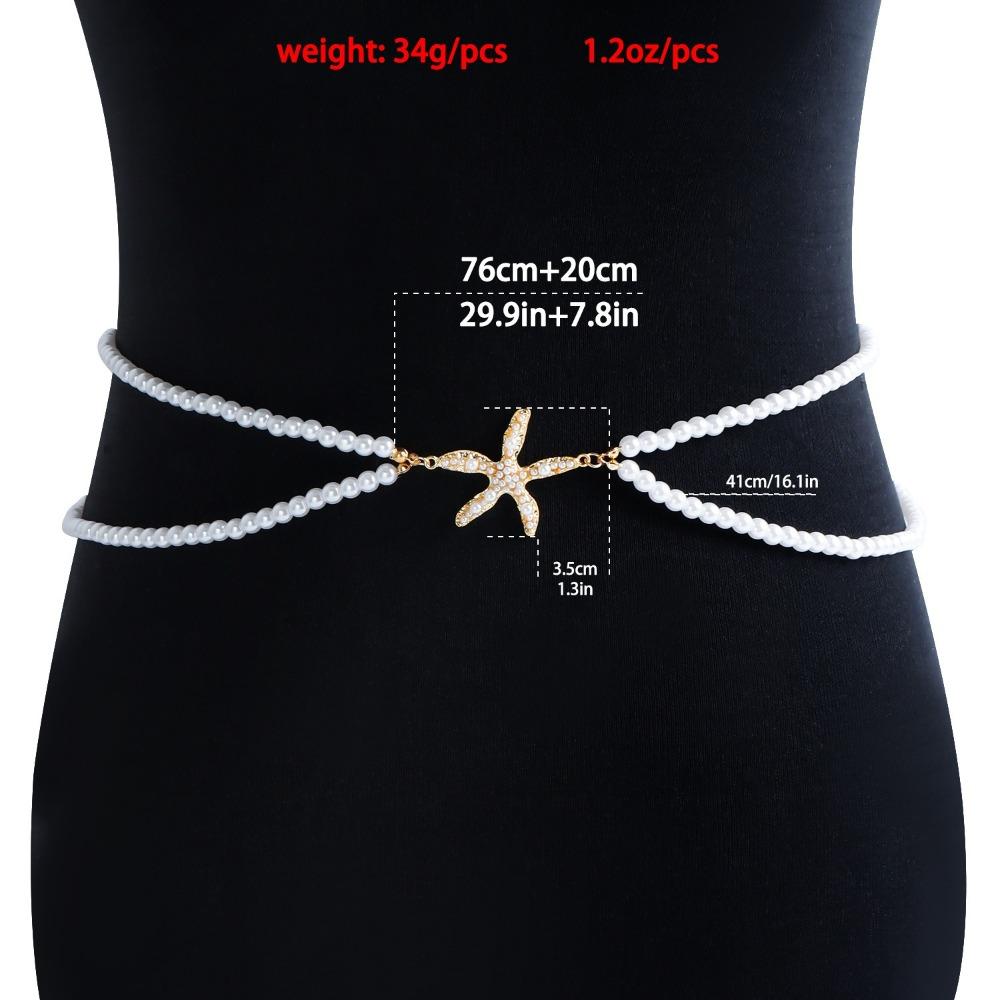 Double-layer Pearl Waist Chain Starfish Pendant Belly Chain Pearl Waistband  Dress Accessories