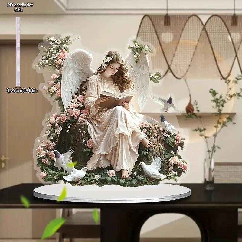 Angel Fairy Reading Decor, Floral Accents, Colorful Attractive Sign Ornament, for Porch Entrance Cabinet Bookshelf Bedroom Home Decoration, Home Tabl