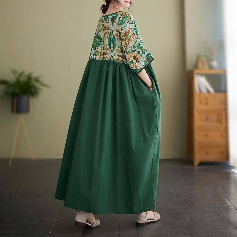 Dámské šaty velké velikosti Bohémské dlouhé léto s krátkým rukávem a kulatým výstřihem potištěné šaty