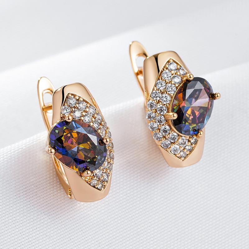 New  Rose Gold Color Drop Earrings For Women Delicate Oval Cut Colorful Natural Zircon Accessories Daily Fine Jewelry