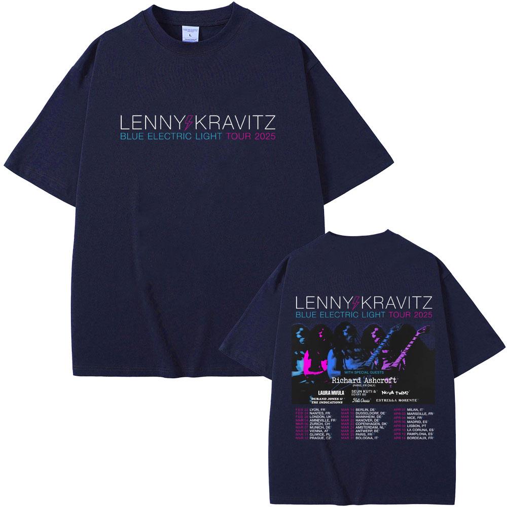 Lenny Kravitz Blue Electric Light Tour 2025 T Shirt Men Women Casual Cotton Vintage Short Sleeve Tshirt Male Oversized Tshirts