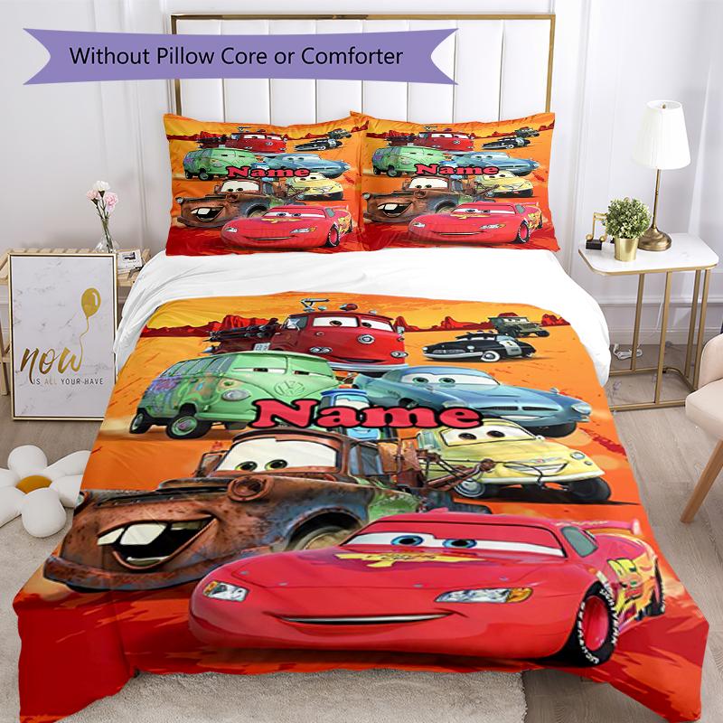 3pcs Custom Name Cars Bedding Set Duvet Cover Closure Includes 1 Duvet Cover & 2 Pillowcases, Soft and Comfortable for All Seasons.