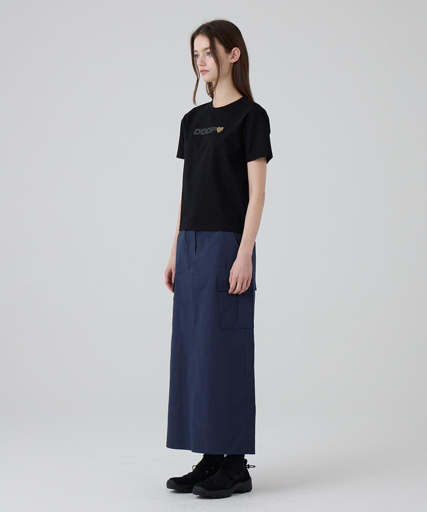 Dangled Drop Dgdp Cotton Maxi Skirt_Navy