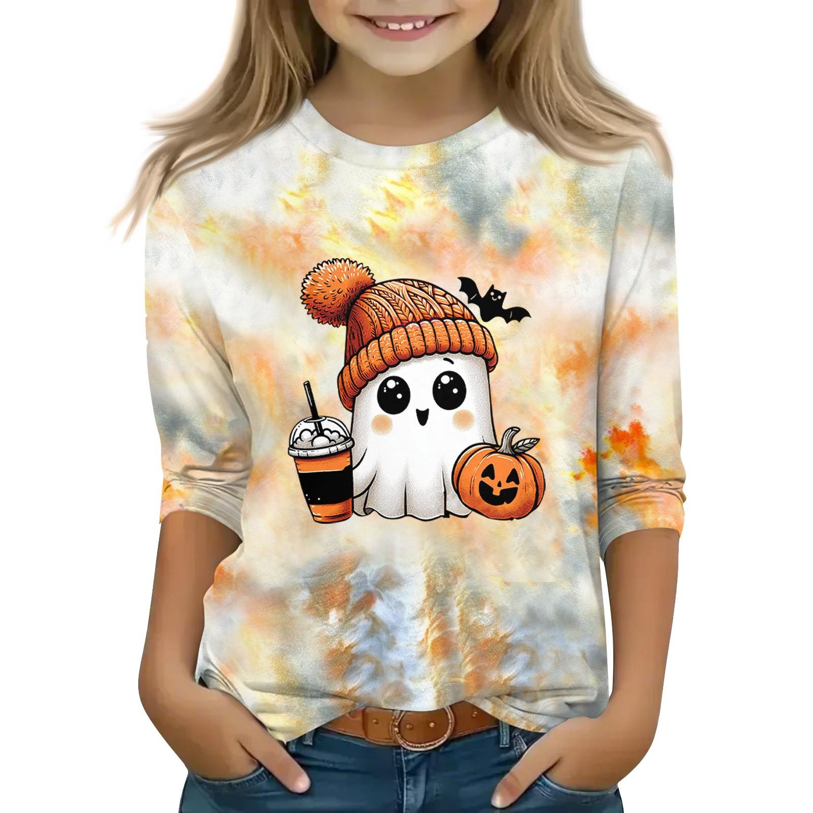 

Print Tops For Youth Girls 5-16 Years Round Neck 3/4 Sleeves T-Shirts Trendy Tops Outfit Tees 160 помаранчевий