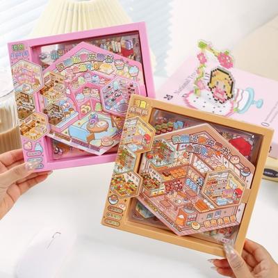 PET-Material Cartoon-Szenen-Aufkleber Niedlicher Stil Sammelbox-Aufkleber DIY-Spielzeug-Aufkleber Geschenk für Kind