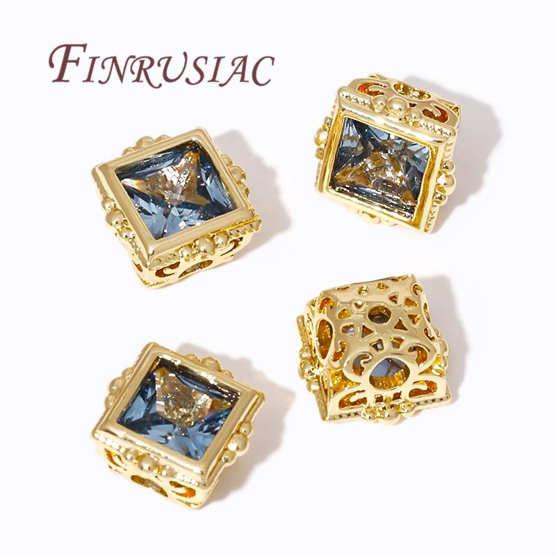 18K Gold Plated Square Spacer Bead,Brass with Zircon Beads,Metal Loose Beads,Separators For Bead,DIY Jewelry Making Supplies