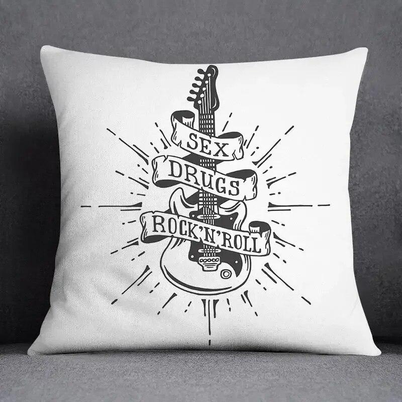 Musical Note Guitar Series Pattern Home Decoration Pillow Case Square Office Cushion Cover