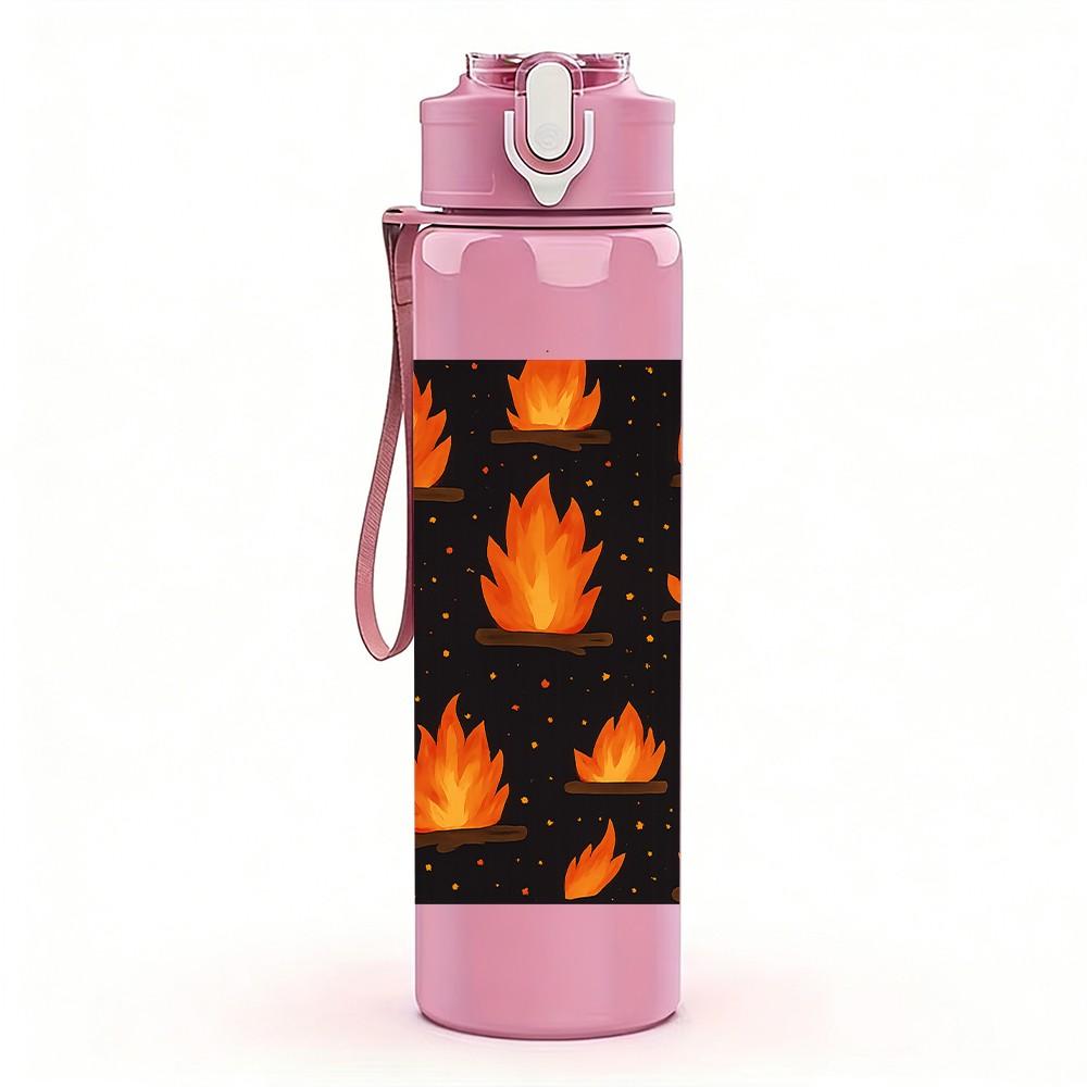 1PC Burning Fire Flame Dark Pattern Print 750ml Color Plastic Sports Water Bottle Leakproof Flip Straw Lid Suitable for Sports Office Home Use