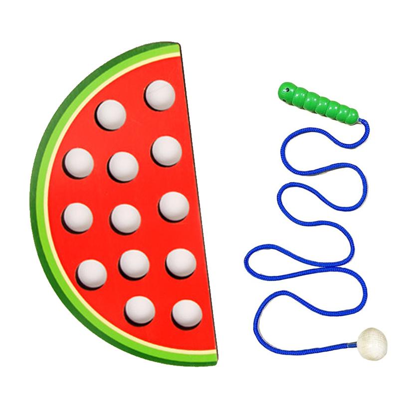 Wooden Lacing Toy Educational Fruits Threading Activity Puzzles Learning Fine Motor Skill Car Travel Toy Set for Toddlers Kids