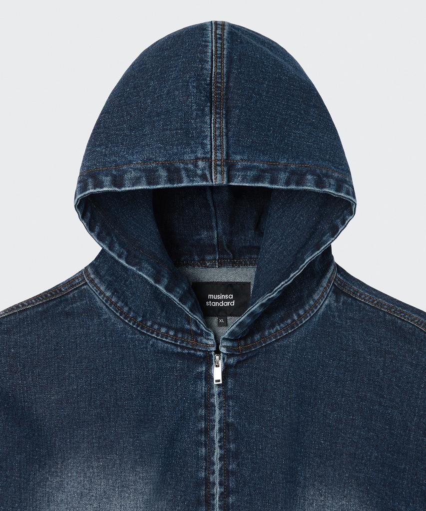 Musinsa Standard Big Brush Oversized Denim Hooded Zip-Up Jacket [Medium Indigo]