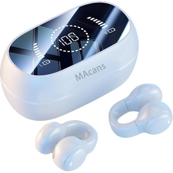 Wireless Earbuds Open Ear Clip Headphones Air Conduction Earbuds LED Power Display Earphones Sport Bluetooth 5.3 Headphones (White)